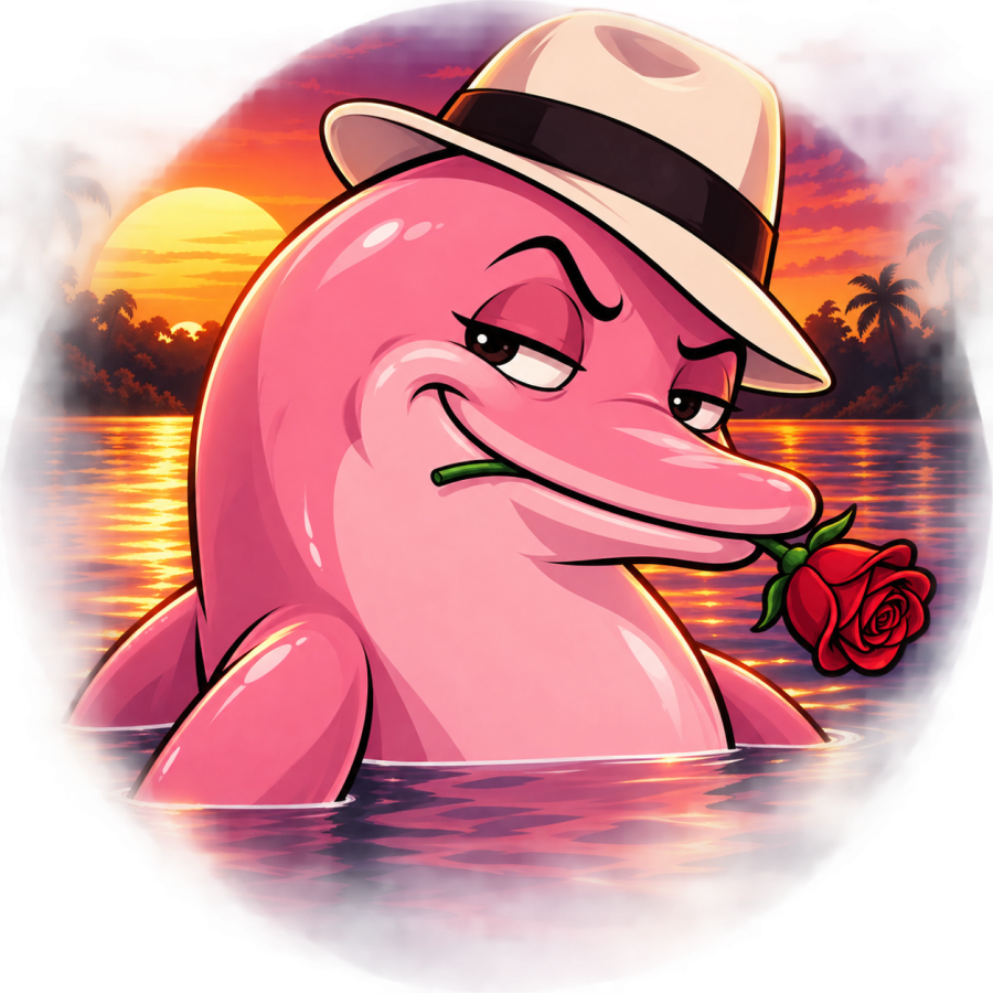 Piphin mascot: a pink river dolphin wearing a hat